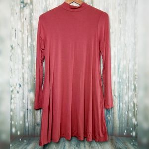 Agnes & Dora mock neck swing dress w pockets coral pink medium
